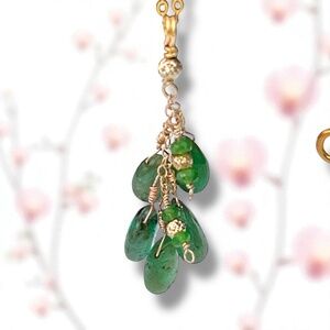 Natural Emerald Pendant Handmade Solid 14k Yellow Gold 20th Anniversary No Chain